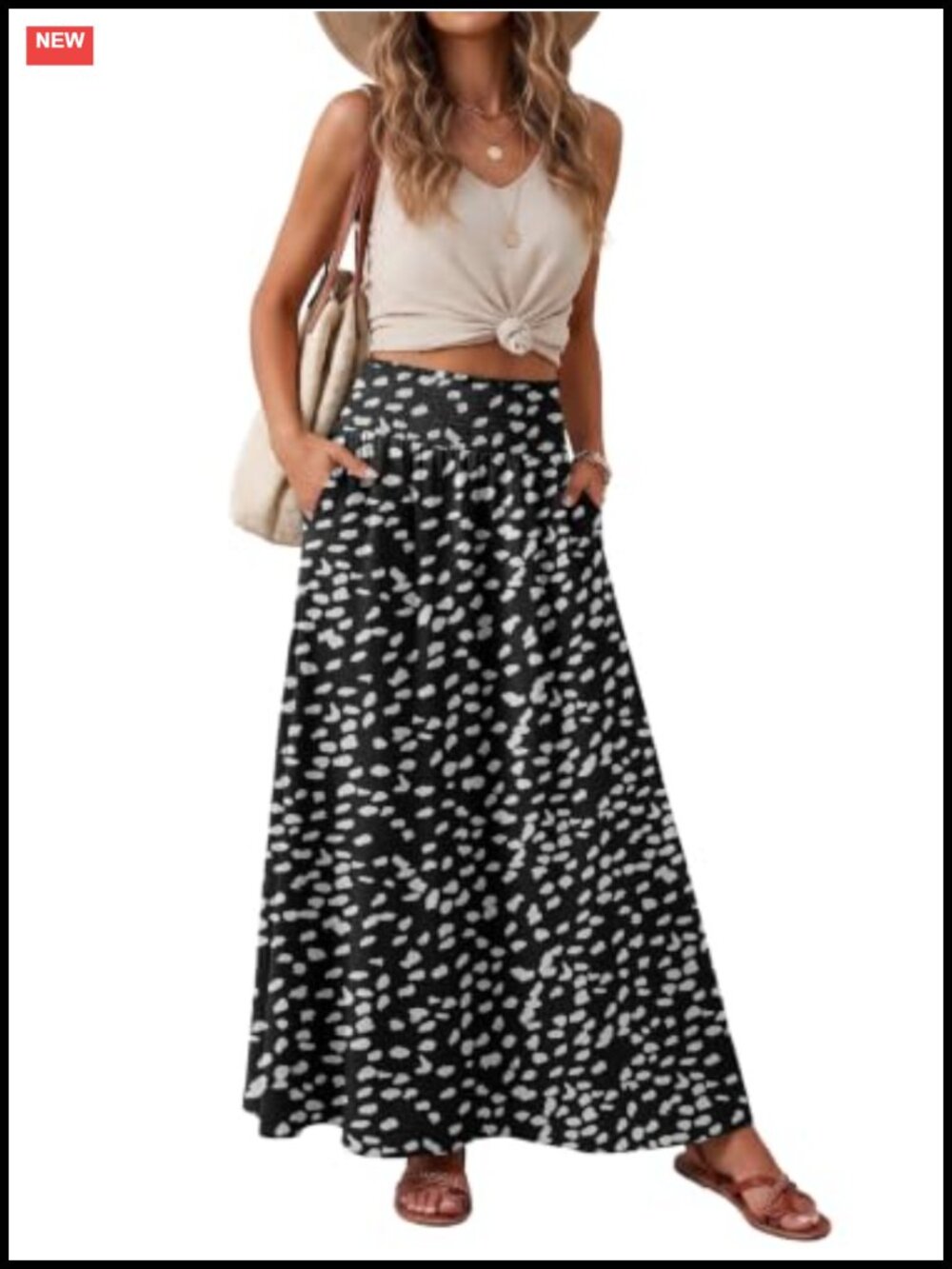 Women's Smocked High Waisted Maxi Skirt Flowy A-Line Summer Beach Skirt with